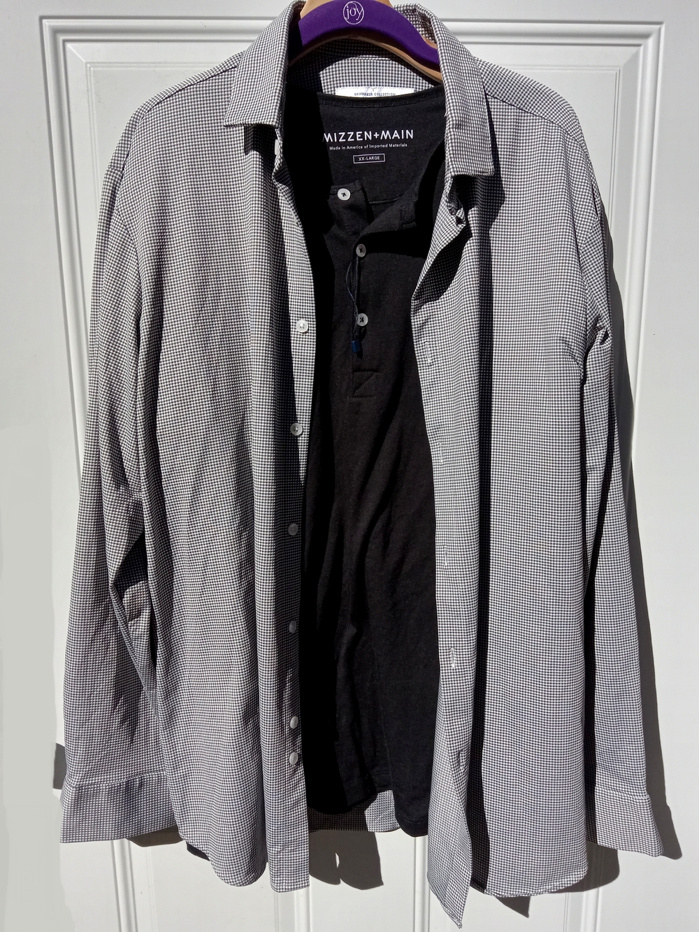 Mizzen+Main Spinnaker Black White Micro Gingham Button Up W/ Black T-Shirt XXL